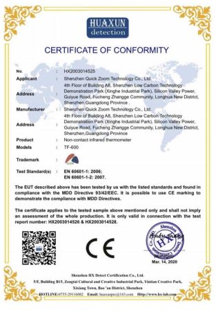 certificato dispositivo medico termoscanner coronavirus